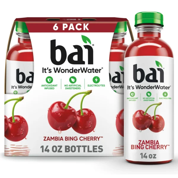 Bai Zambia Bing Cherry Antioxidant Infused Water Beverage, 14 fl oz, 6 Pack Bottles